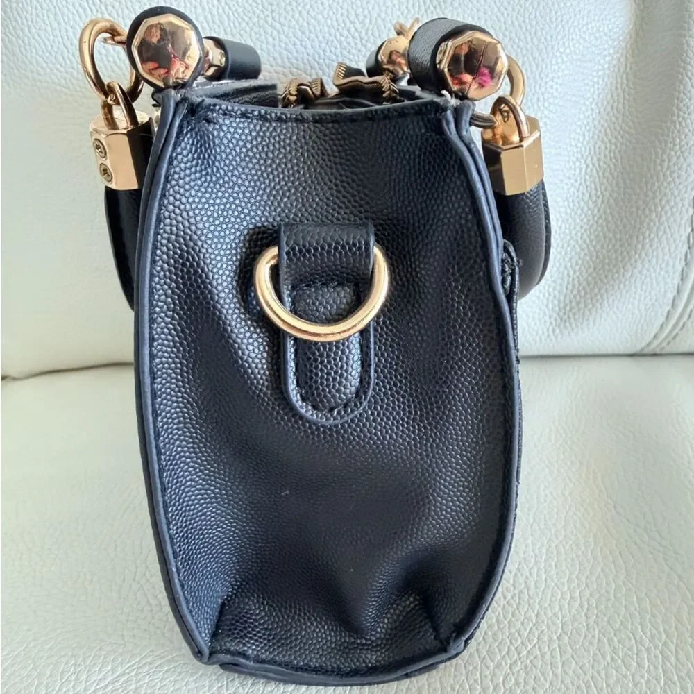 Bebe Alex Black quilted Small Satchel Luxury Top Handle Evening Bag MSRP $129